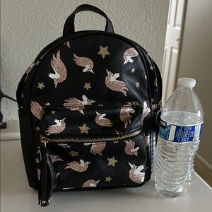Black Backpack with Glitter Unicorn and Stars- great for festivals/ EDC/ or kids